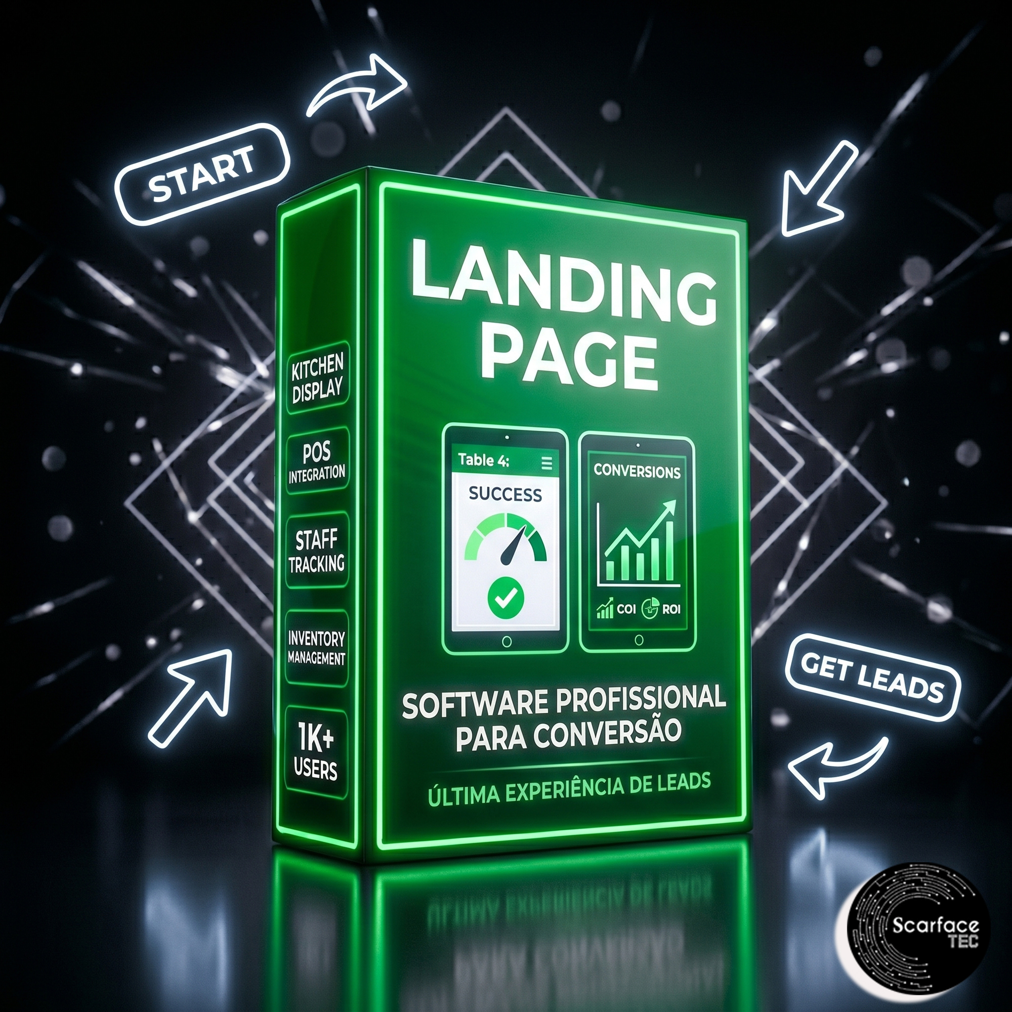 Caixa do Software Landing Page com neon verde